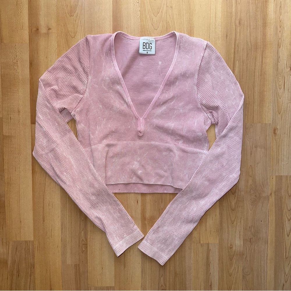 BDG Pink Ribbed Long Sleeve Crop Top